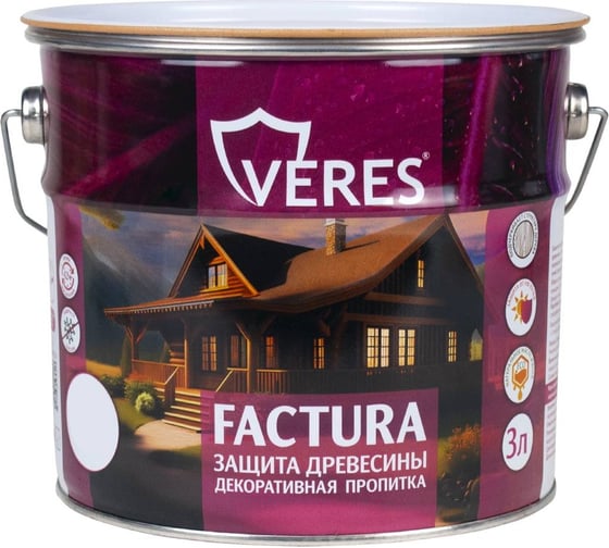 Изображение товара Декоративная пропитка для дерева VERES Factura полуматовая, 3 л, рябина 262235