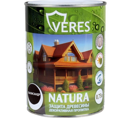 Изображение товара Декоративная пропитка для дерева VERES Natura полуматовая, 0.75 л, палисандр 262291