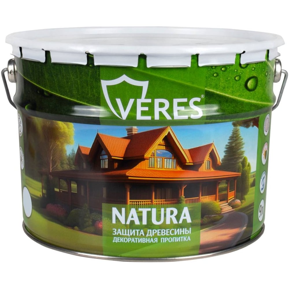 Изображение товара Декоративная пропитка для дерева VERES Natura полуматовая, 9 л, калужница 262281