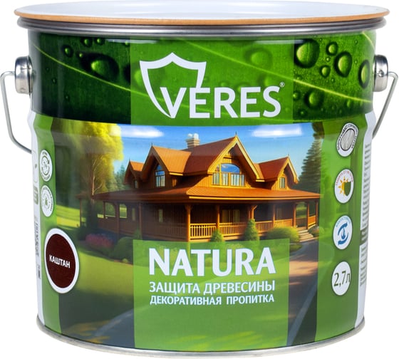 Изображение товара Декоративная пропитка для дерева VERES Natura полуматовая, 2.7 л, каштан 262310