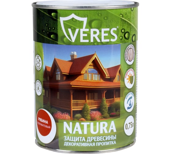 Изображение товара Декоративная пропитка для дерева VERES Natura полуматовая, 0.75 л, рябина 262294
