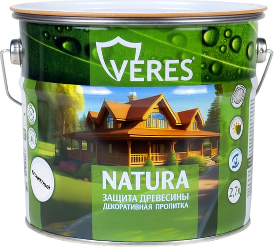 Изображение товара Декоративная пропитка для дерева VERES Natura полуматовая, 2.7 л, бесцветная 262304