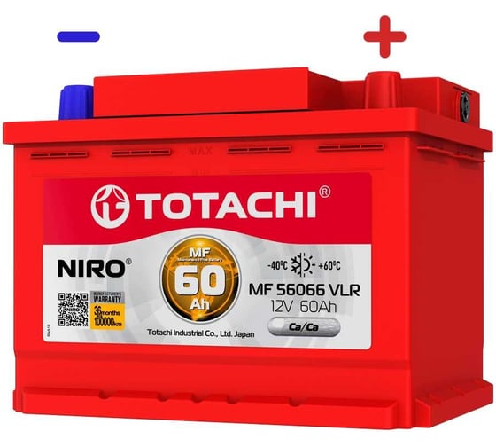 Изображение товара Аккумуляторная батарея TOTACHI АКБ NIRO MF 56066 VLR 60 а/ч поляр. обратная 0 (JIS L) 90160