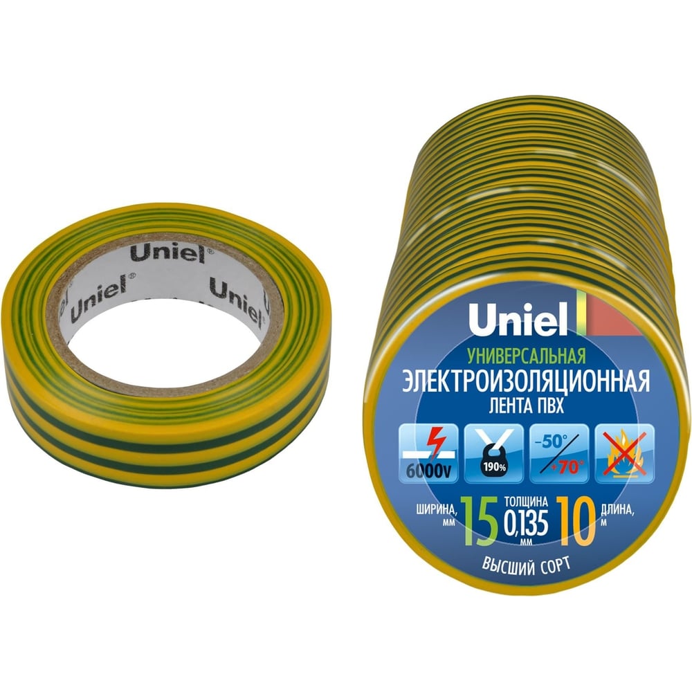 Изолента Uniel UIT-135P 10/15/10 YGR 04523