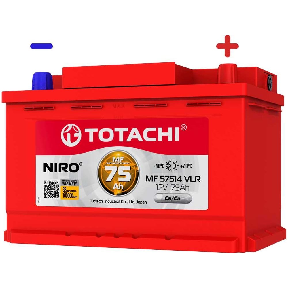 Изображение товара Аккумуляторная батарея TOTACHI АКБ NIRO MF 57514 VLR 75 а/ч поляр. обратная 0 (JIS L) 90275