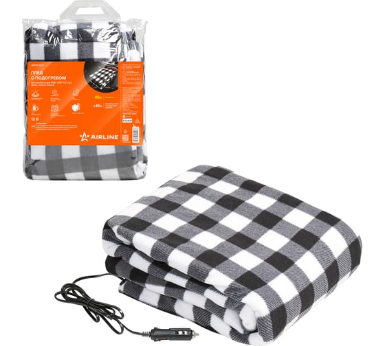 Изображение товара Автомобильный плед с подогревом Airline 12В, 45Вт (140х110 см), флис, черно-белый ADHC020