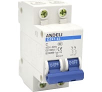 Автоматический выключатель ANDELI DZ47-63/2P 1A, 4,5kA, характеристика C ADL01-071
