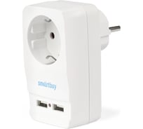 Адаптер-фильтр Smartbuy 1 гнездо с заземлением 16A, 2 USB 2.1 A SBE-16-A05-USB
