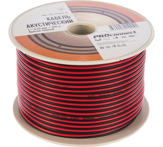 Акустический кабель 2х0.75 кв.мм, красно-черный, 100м PROCONNECT 01-6104-6 - цена, отзывы, характеристики, фото - купить в Москве и РФ