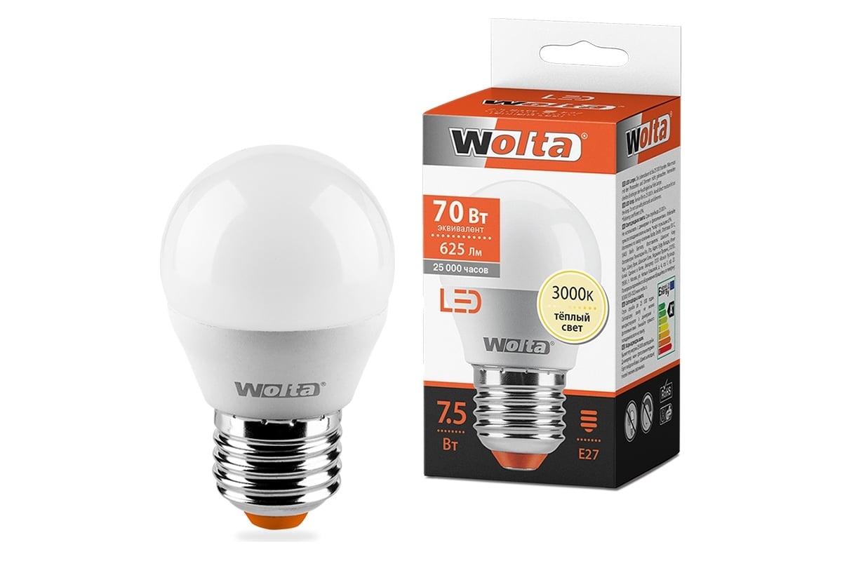 Лампа WOLTA LED 25W45GL7.5E27