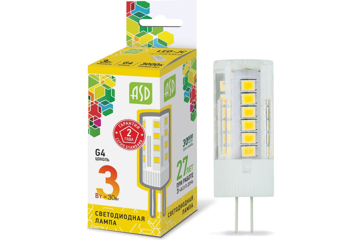 Лампа ASD сд LED-JC-std 3Вт 12В G4 3000К 270Лм 4690612004624