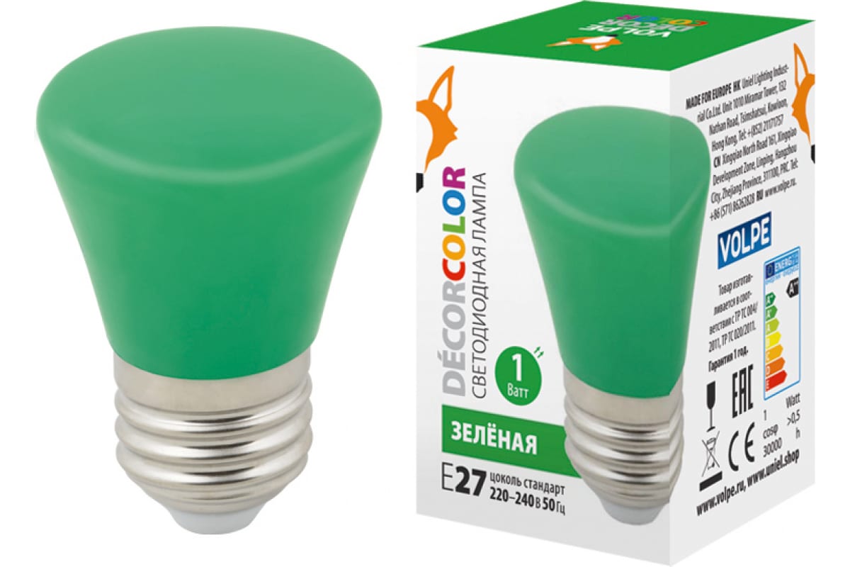 Декоративная светодиодная лампа Volpe LED-D45-1W/GREEN/E27/FR/С BELL UL-00005640