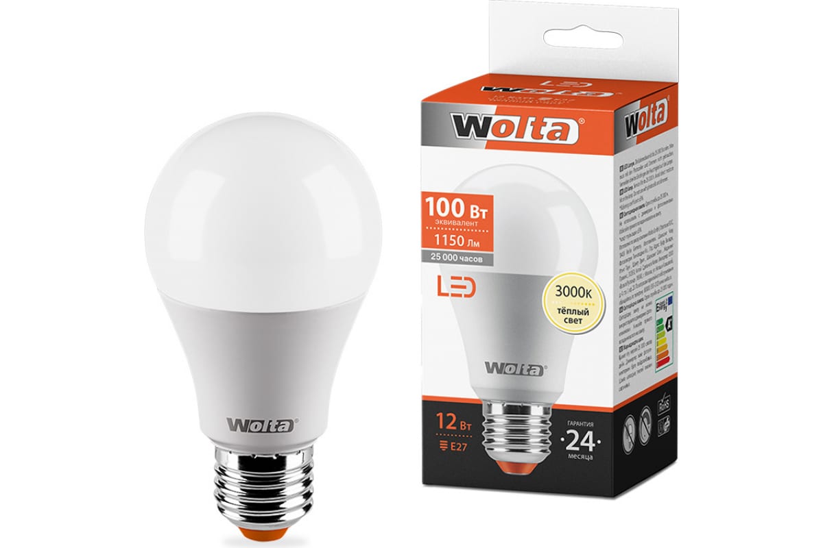 Лампа Wolta 12 Вт LED 3000K 25Y60BL12E27