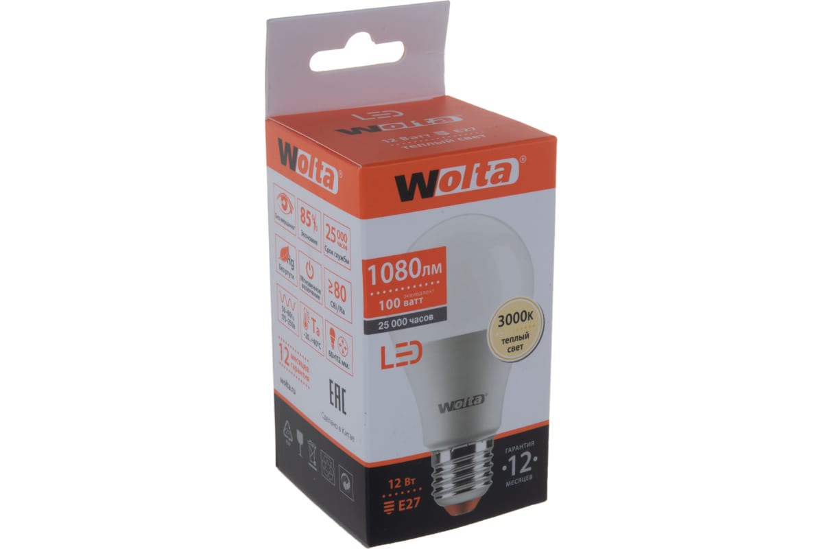 Лампа Wolta 12 Вт LED 3000K 25Y60BL12E27