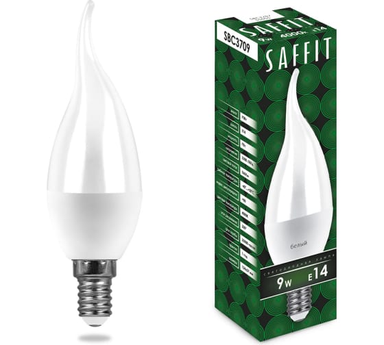 Светодиодная лампа SAFFIT 9W 230V E14 4000K на ветру, SBC3709 55130 - выгодная цена, отзывы, характеристики, фото - купить в Москве и РФ
