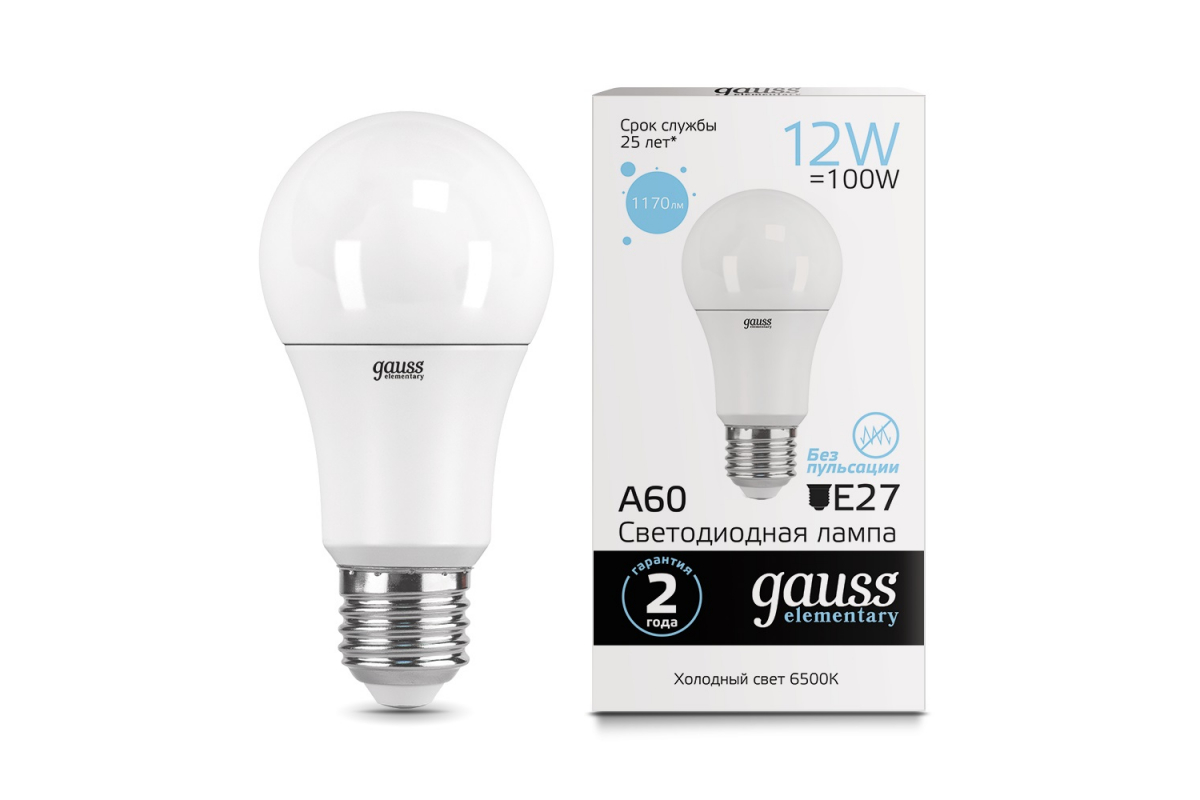 Лампа Gauss LED Elementary A60 12W E27 1170lm 6500K 23232