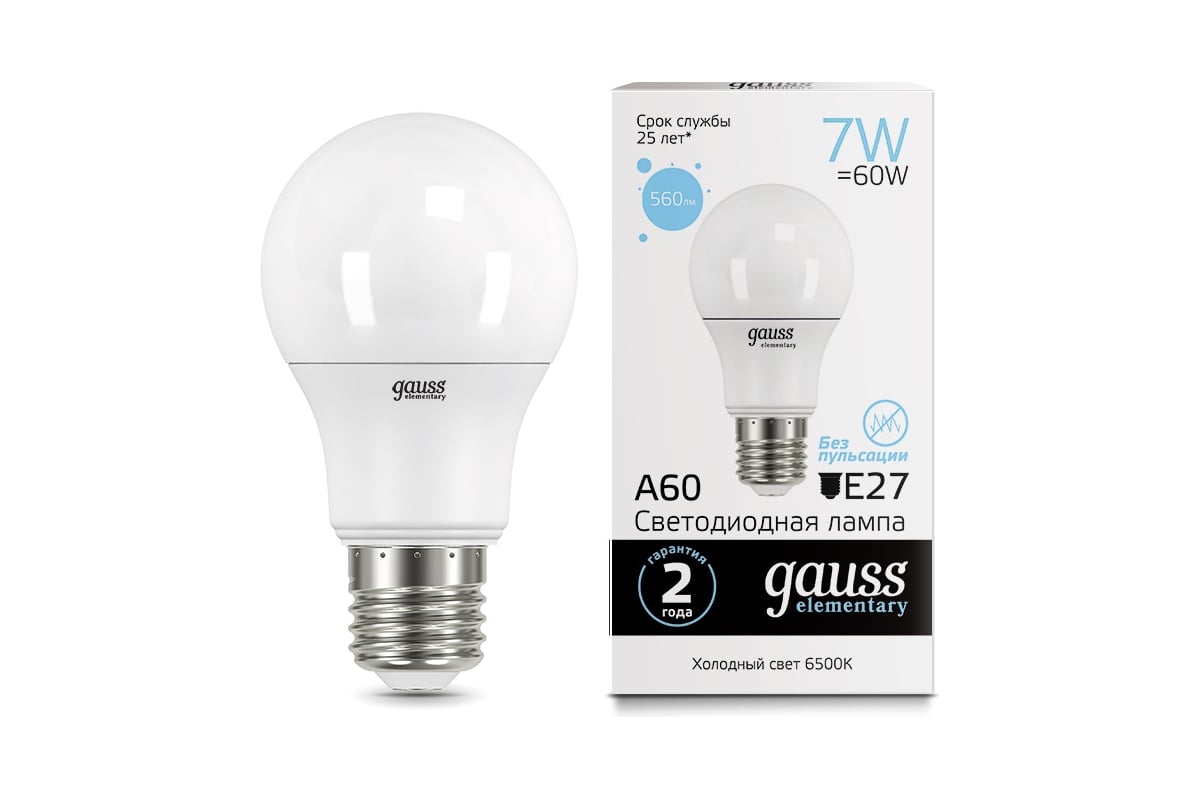 Лампа Gauss LED Elementary A60 7W E27 560lm 6500K 23237A