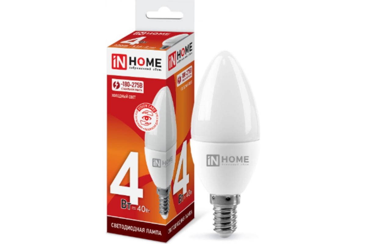 Светодиодная лампа IN HOME LED-СВЕЧА-VC 4Вт 230В Е14 6500К 360Лм 4690612030135