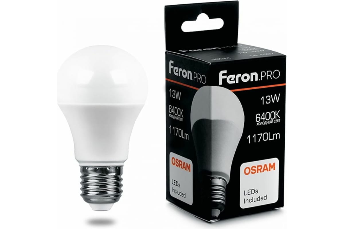 Светодиодная лампа FERON PRO LB-1013 шар E27 13W 6400K OSRAM LED 38034