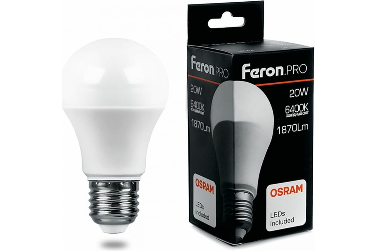 Светодиодная лампа FERON PRO LB-1020 Шар E27 20W 6400K OSRAM LED 38043