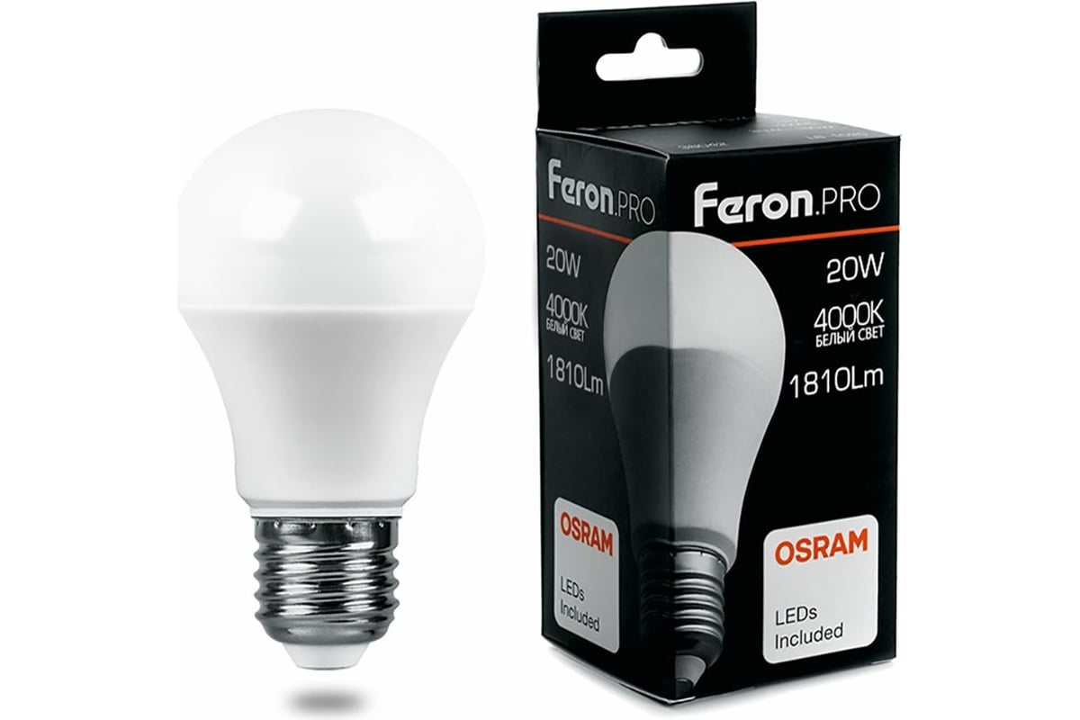 Светодиодная лампа FERON PRO LB-1020 шар E27 20W 4000K OSRAM LED 38042