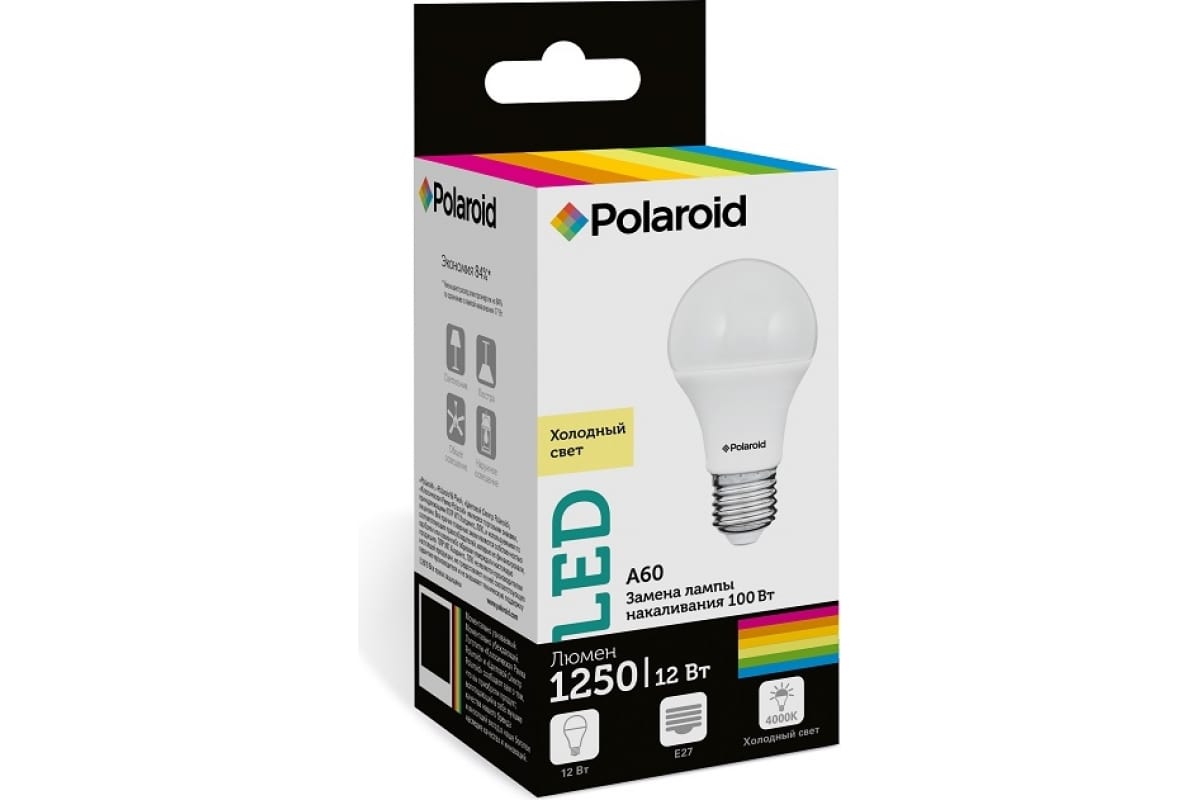 Светодиодная лампа Polaroid 220V A60 12W 4000K E27 1250lm PL-A60120274