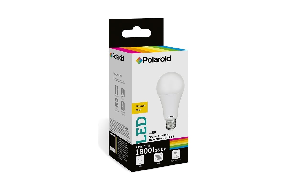 Светодиодная лампа Polaroid 220V A80 16W 3000K E27 1800lm PL-A8016273