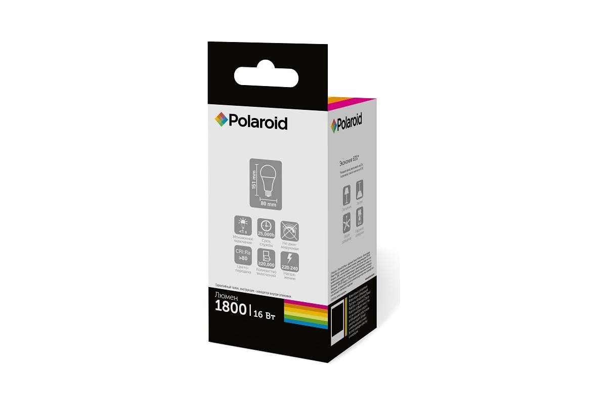 Светодиодная лампа Polaroid 220V A80 16W 3000K E27 1800lm PL-A8016273