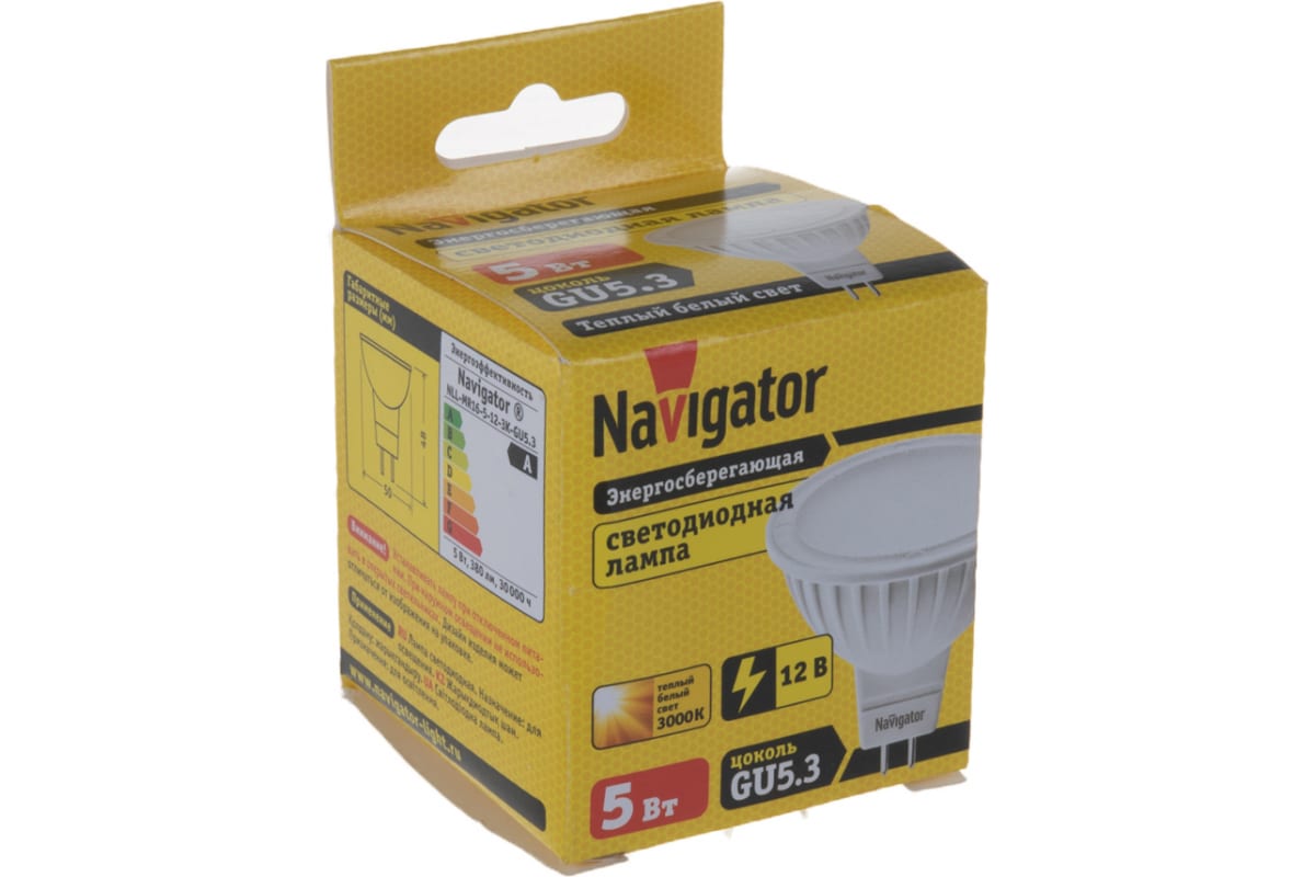 Светодиодная лампа Navigator LED 5ВТ 12В GU5.3 тепло-белая Navigator 17867