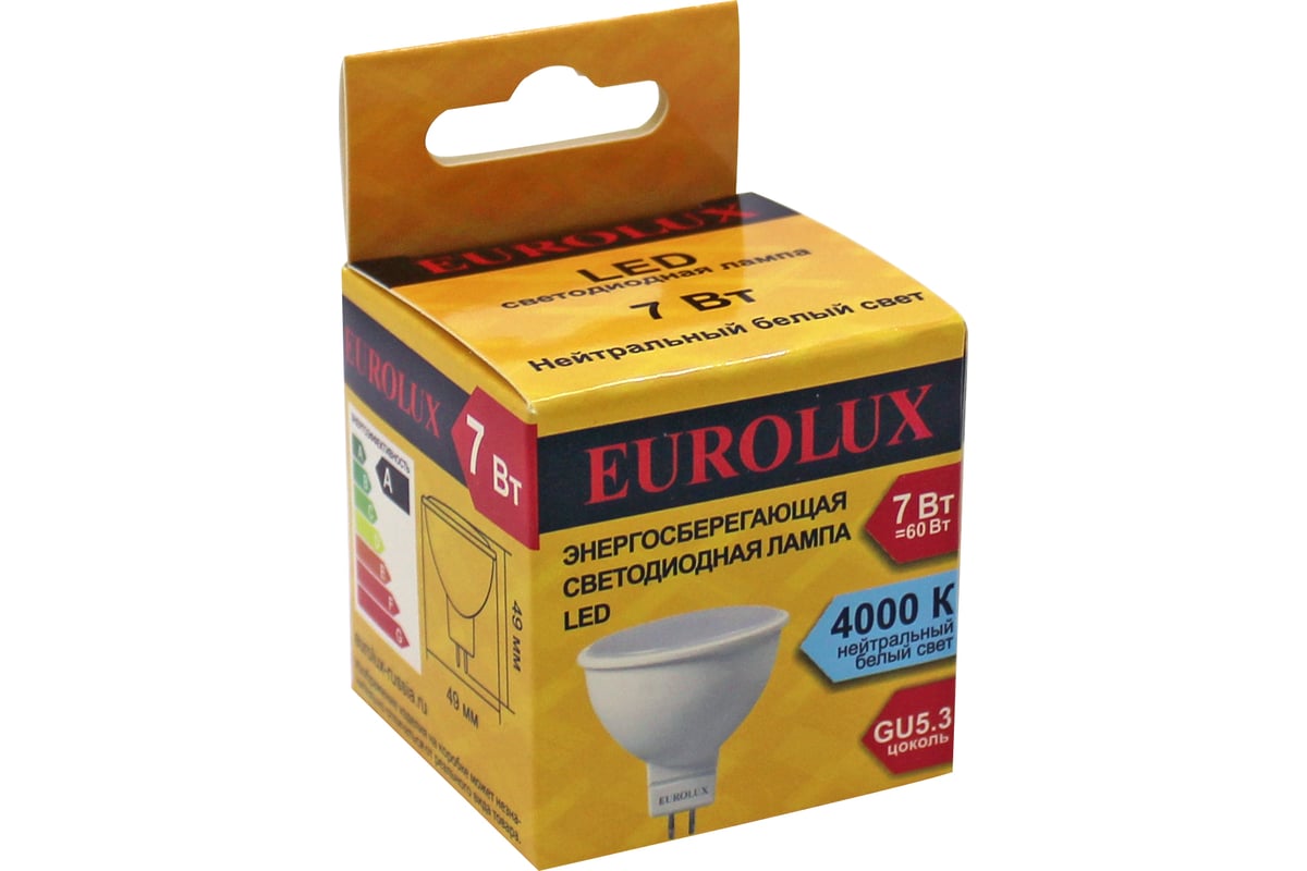 Лампа Eurolux светодиодная LL-E-MR16-7W-230-4K-GU5.3 /рефлектор 7Вт нейтр. GU5.3/ 76/2/24