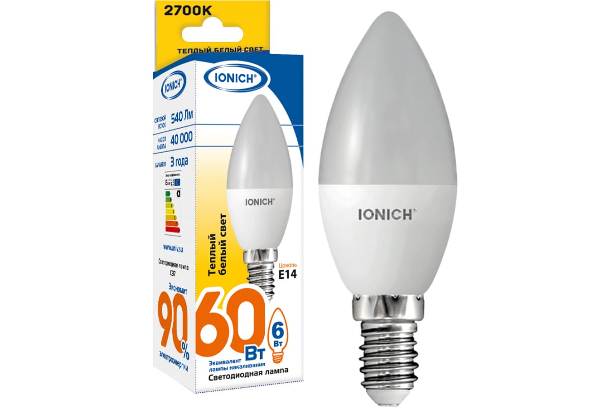 Лампа IONICH ILED-SMD2835-C37-8-720-230-2.7-E14 1534