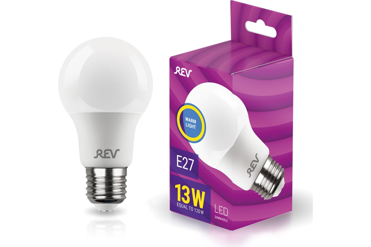 Светодиодная диммируемая лампа LED A60 Е27 13W 1100Лм 2700K теплый свет REV PREMIUM DIMMABLE 32381 5