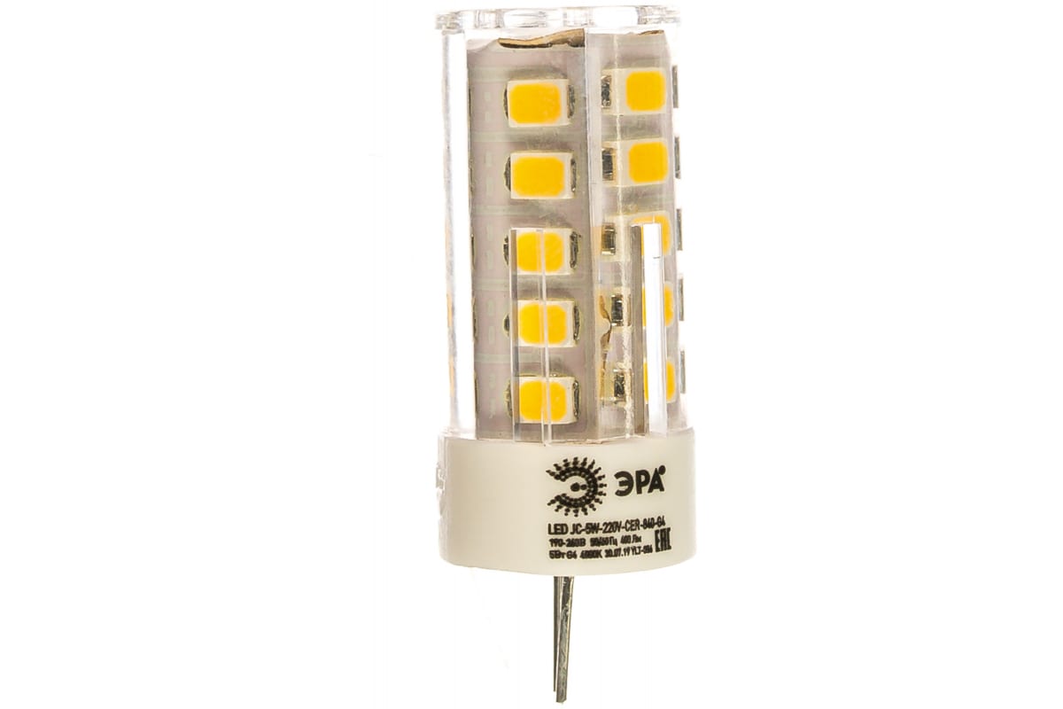 Светодиодная лампа ЭРА LED smd JC-5w-220V-corn ceramics-840-G4 Б0027858