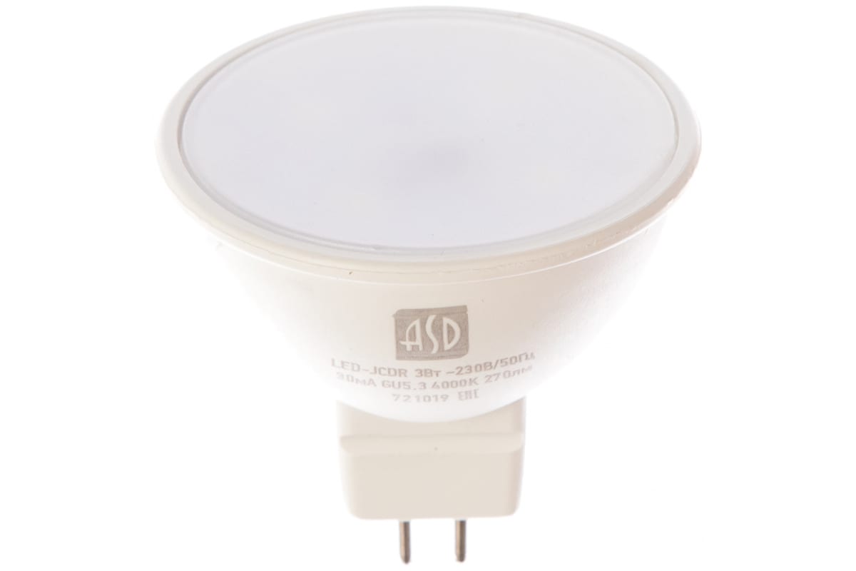 Светодиодная лампа ASD LED-JCDR-standard 3Вт 230В GU5.3 4000К 270Лм 4690612001418