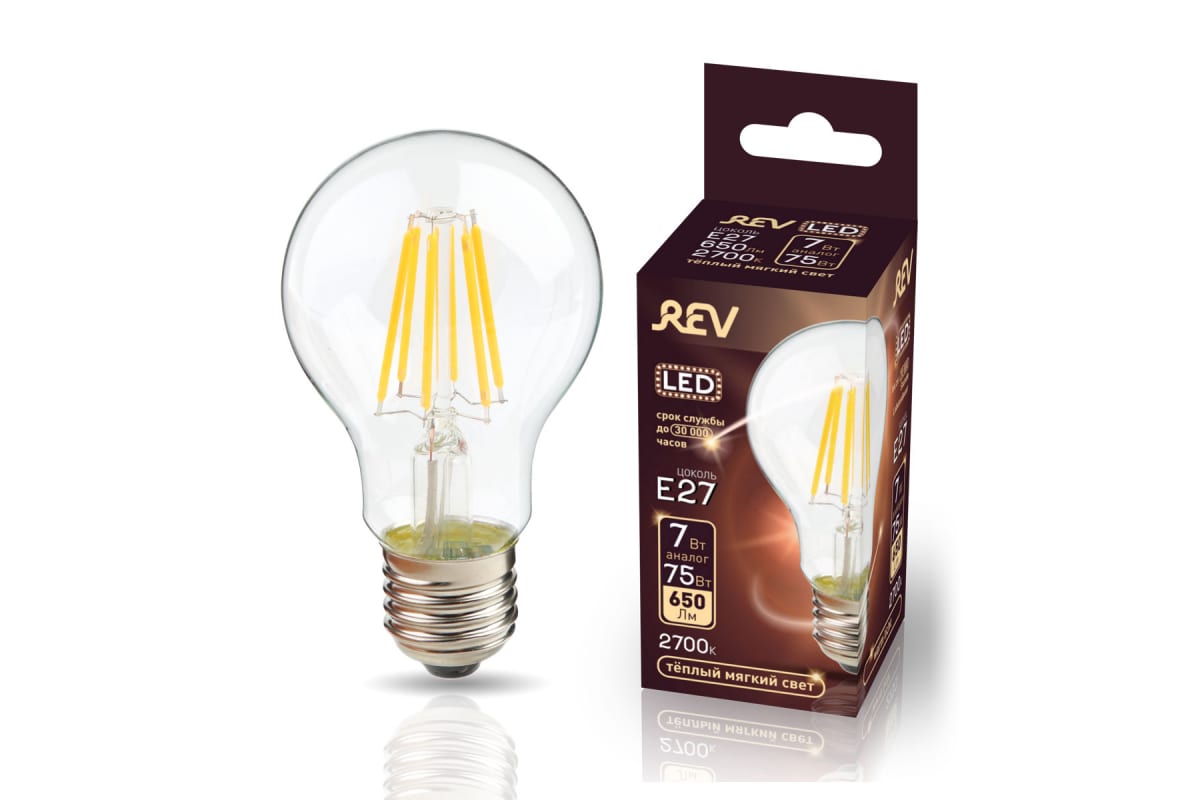 Светодиодная лампа REV FILAMENT груша A60 E27 5W 2700K DECO Premium 32422 5