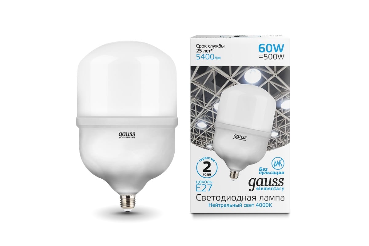 Лампа Gauss Elementary LED T160 E27 60W 5400lm 5400lm 180-240V 4000K 63226