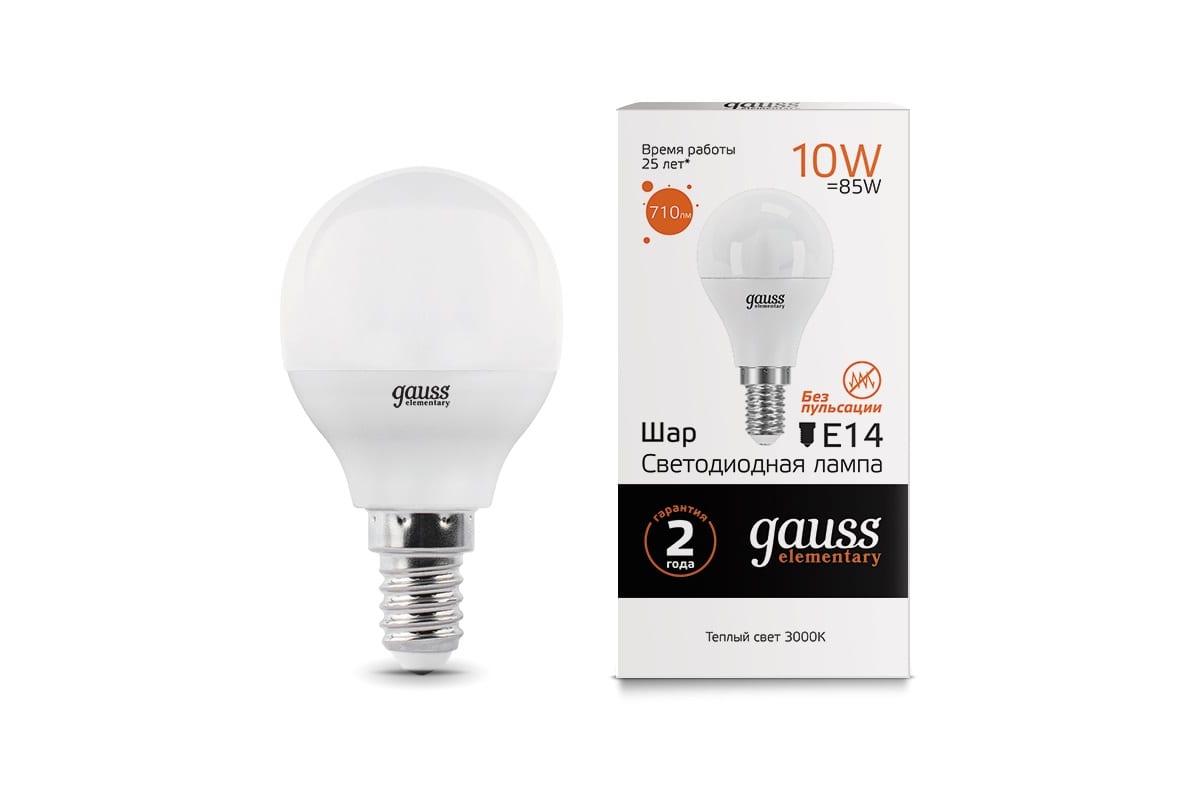 Лампа Gauss LED Elementary Шар 10W E14 880lm 3000K 53110