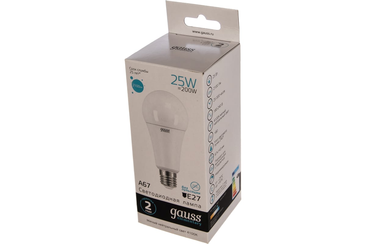 Лампа Gauss LED Elementary A67 25W E27 2100lm 4100K 73225