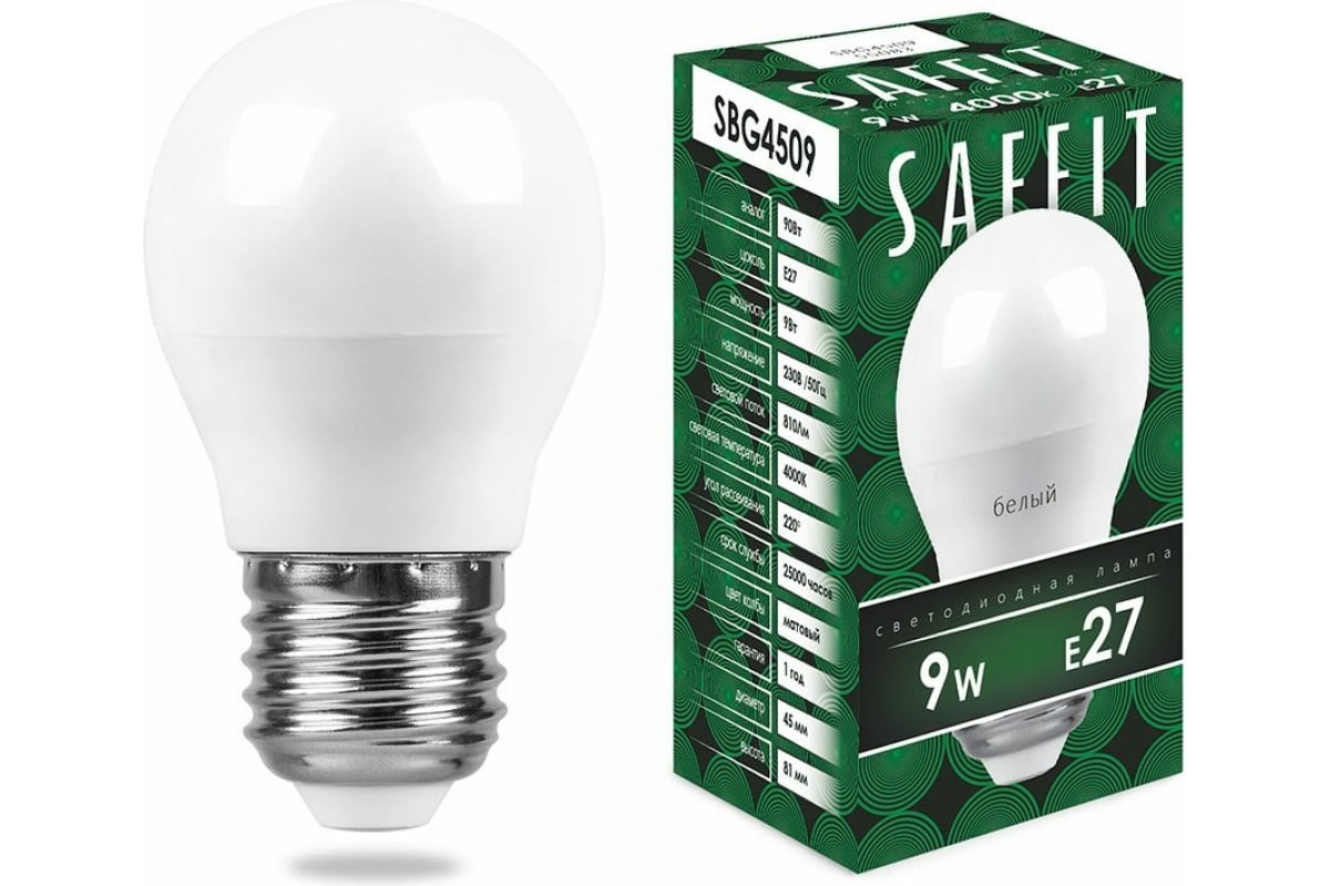 Светодиодная лампа SAFFIT 9W 230V E27 4000K SBG4509 55083