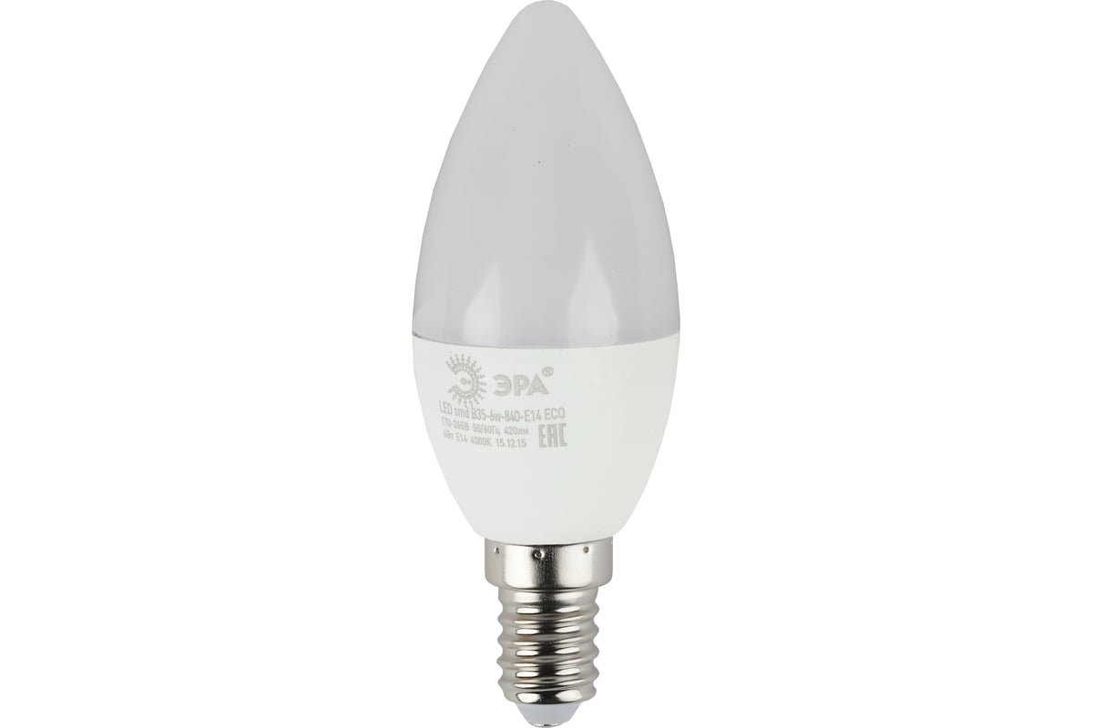 Светодиодная лампа ЭРА ECO LED B35-6W-827-E14 свеча теплый Б0020618