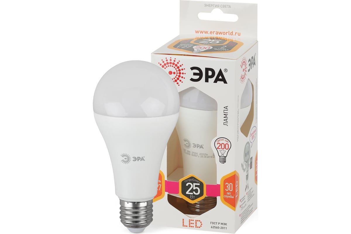 Светодиодная лампа ЭРА LED A65-25W-827-E27 груша теплый Б0035334