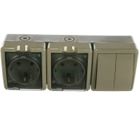 Блок две розетки + двойной выключатель ЭРА 11-7404-03 IP54, 16A 10AX -250В, ОУ, Эксперт серый Б0027676
