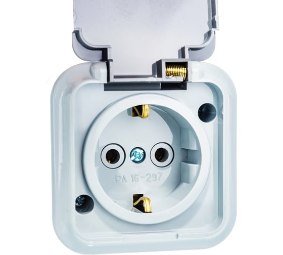 Розетка Bylectrica 1-местная ОУ с заз.конт. IP54, серия ПРАЛЕСКА АКВА ...