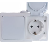 Блок: одноклавишный выключатель + розетка с заземлением, с защитными шторками, с крышкой IP-54, белый UNIVersal Аллегро 5562968