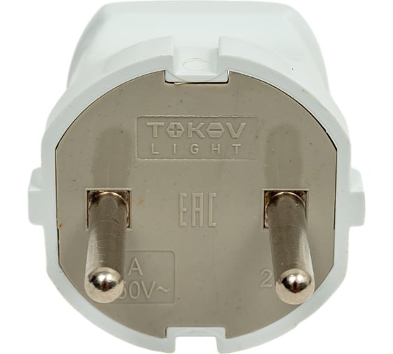 Прямая вилка TOKOV ELECTRIC 6А, 250В, без заземления, белая TKL-PL-C01