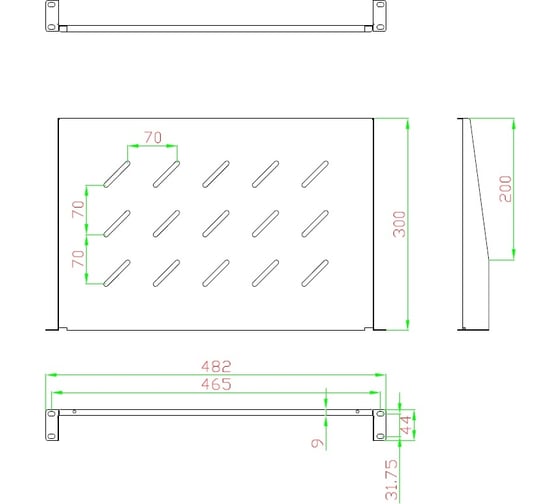 Консольная полка 5Bites для сетевого шкафа d=450 / 483x300x1u / 19" / black CS202-450B