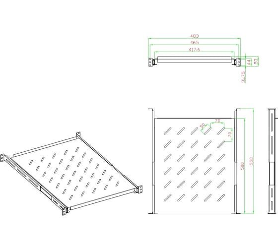 Выдвижная полка-слайдер 5Bites для сетевого шкафа d=800 / 483x450x1u / 19” black CS200-800B