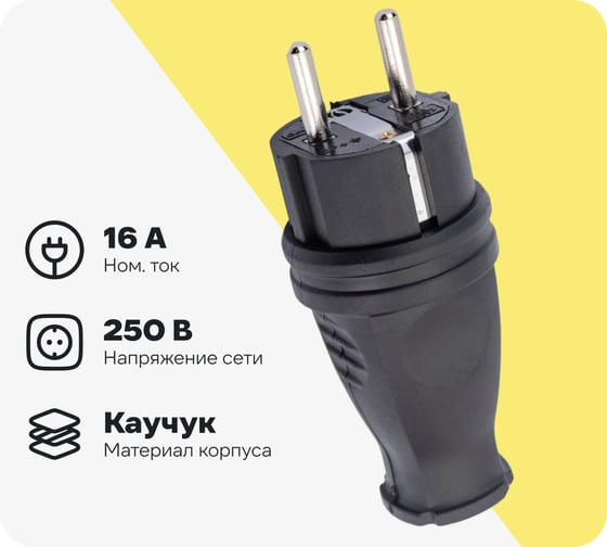 Вилка разборная General Lighting Systems GRV-P-16-R-G-B-IP44 16А с/з IP44 круглая каучук черная 470517