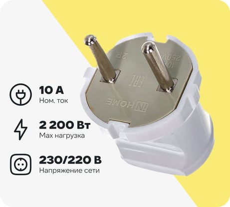 Вилка IN HOME прямая 10А белая 4142 4690612000572