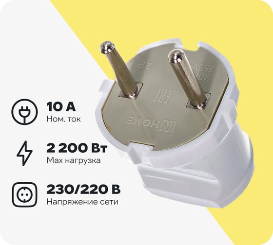 Вилка IN HOME прямая 10А белая 4142 4690612000572